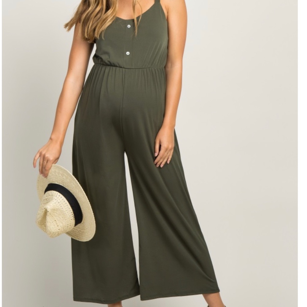 Pinkblush maternity jumpsuit olive green wide leg